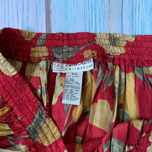 Vintage 100% silk red and yellow floral flowy maxi skirt - Picture 5 of 7